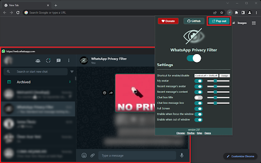 WhatsApp Privacy Filter  from Chrome web store to be run with OffiDocs Chromium online