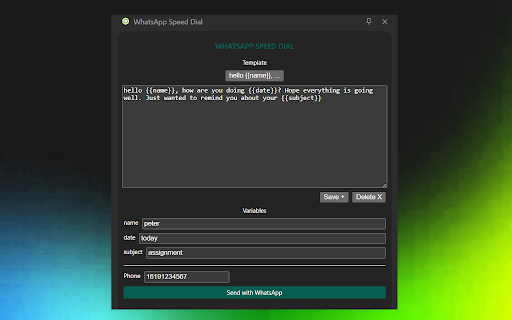 WhatsApp Speed Dial  from Chrome web store to be run with OffiDocs Chromium online