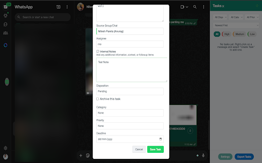 WhatsApp Task Creator  from Chrome web store to be run with OffiDocs Chromium online