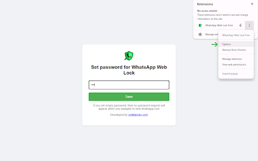 WhatsApp Web Lock Free  from Chrome web store to be run with OffiDocs Chromium online