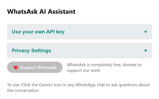WhatsAsk AI Assistant  from Chrome web store to be run with OffiDocs Chromium online