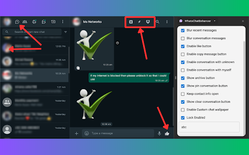 WhatsChatEnhancer  from Chrome web store to be run with OffiDocs Chromium online