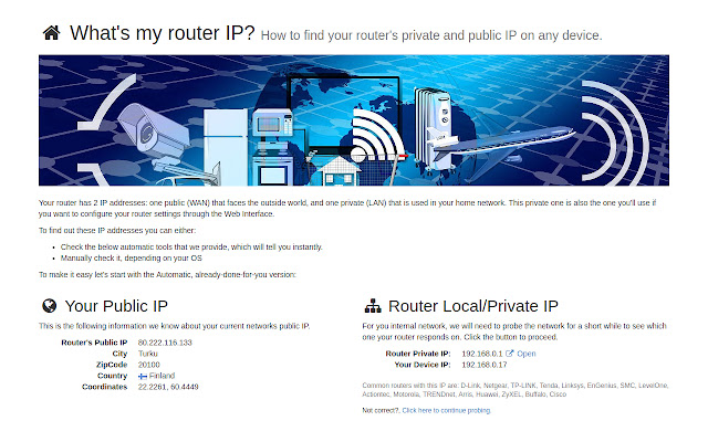 Whats My Router IPs  from Chrome web store to be run with OffiDocs Chromium online