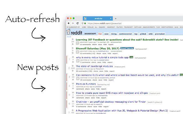 Whats New, Reddit  from Chrome web store to be run with OffiDocs Chromium online