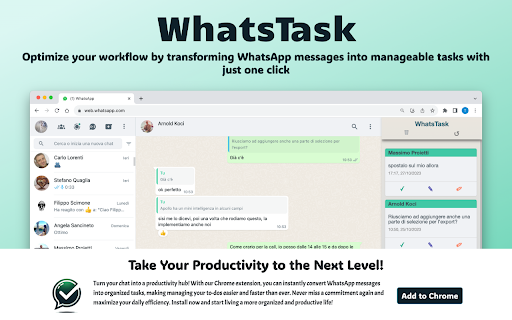 WhatsTask  from Chrome web store to be run with OffiDocs Chromium online