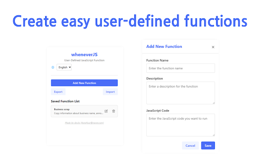 wheneverJS  from Chrome web store to be run with OffiDocs Chromium online