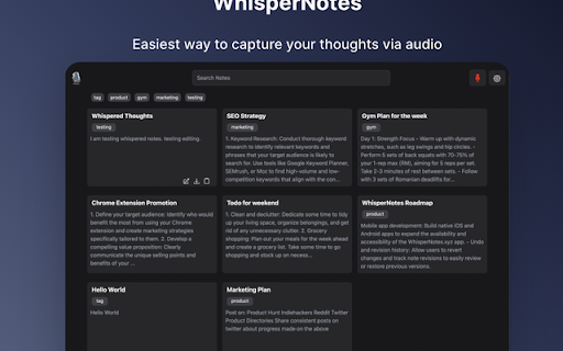 WhisperNotes Audio note taking app  from Chrome web store to be run with OffiDocs Chromium online