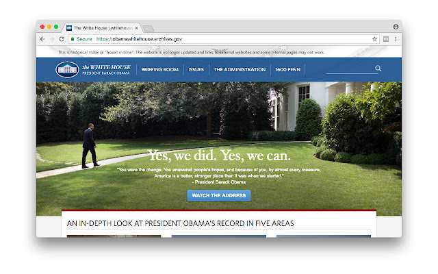 Whitehouse.gov Archive Helper  from Chrome web store to be run with OffiDocs Chromium online
