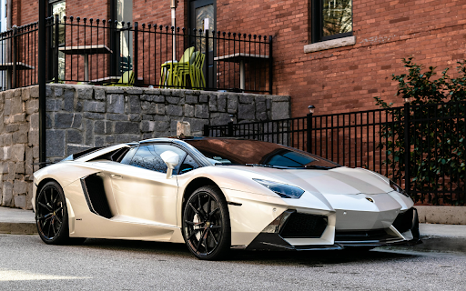 White Lamborghini Parked on the Road  from Chrome web store to be run with OffiDocs Chromium online
