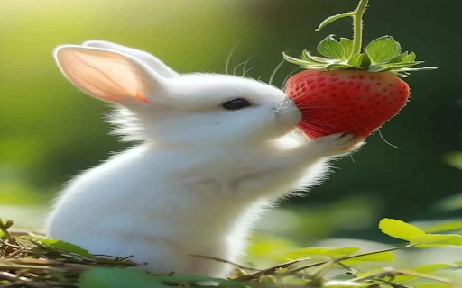 White rabbit and strawberry wallpaper  from Chrome web store to be run with OffiDocs Chromium online