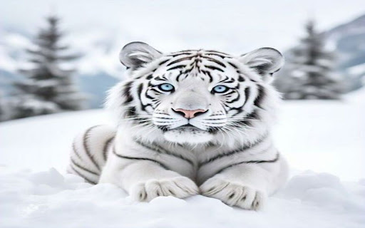 white tiger lying on snow wallpaper  from Chrome web store to be run with OffiDocs Chromium online