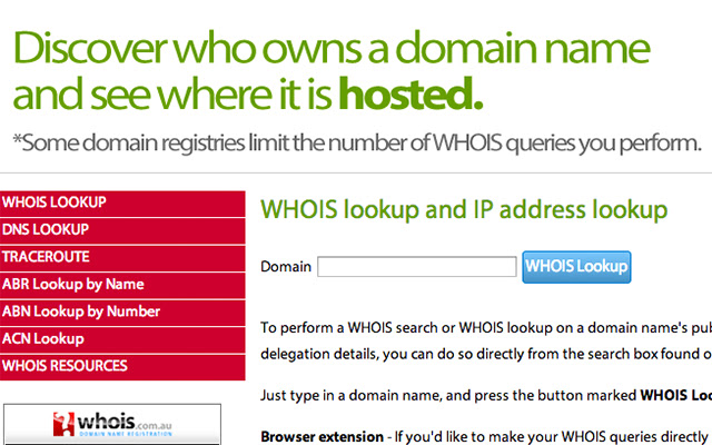 Whois® lookup  from Chrome web store to be run with OffiDocs Chromium online