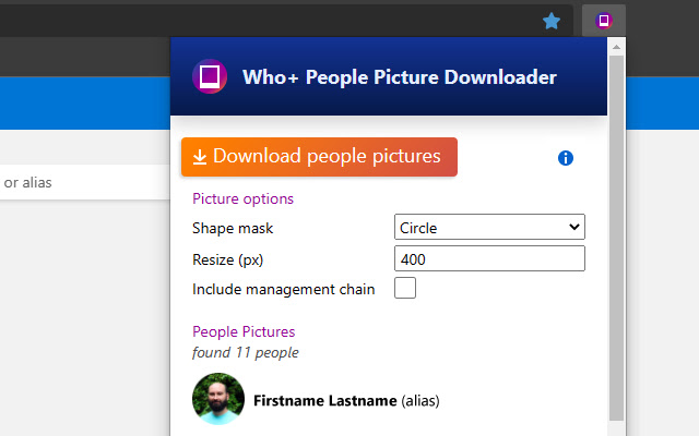 Who+ People Picture Downloader  from Chrome web store to be run with OffiDocs Chromium online