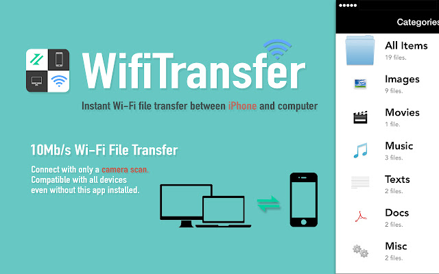 WifiTransfer Instant wireless file transfer  from Chrome web store to be run with OffiDocs Chromium online