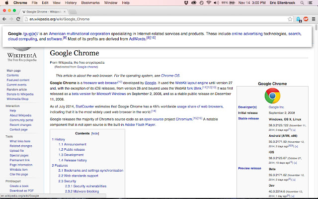 Wikihover из интернет-магазина Chrome будет работать с OffiDocs Chromium Online