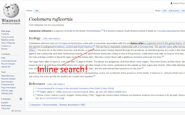 Chrome ウェブストアの Wikipedia Context Expander を OffiDocs Chromium online で実行