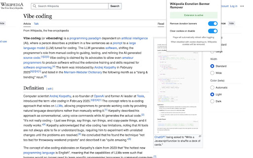 Wikipedia Donation Banner Remover  from Chrome web store to be run with OffiDocs Chromium online