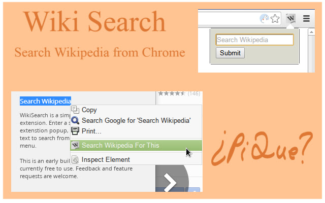 Wikipedia Search by PiQue  from Chrome web store to be run with OffiDocs Chromium online