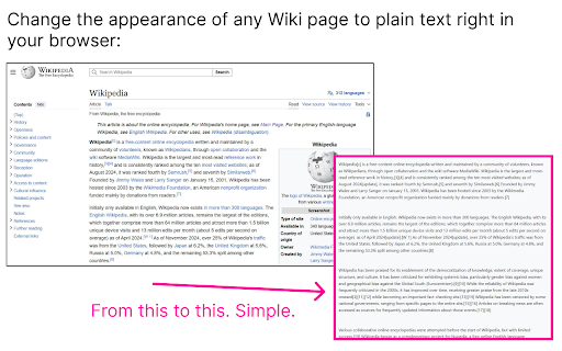 Wiki Plain Text  from Chrome web store to be run with OffiDocs Chromium online