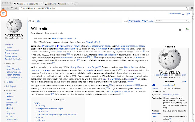 WikiSimplia collapse Wikipedias menu  from Chrome web store to be run with OffiDocs Chromium online