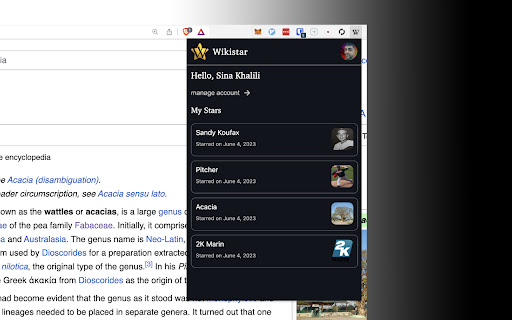 Wikistar Star wikipedia pages  from Chrome web store to be run with OffiDocs Chromium online