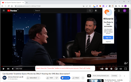 Wilowrid YouTube to text converter  from Chrome web store to be run with OffiDocs Chromium online