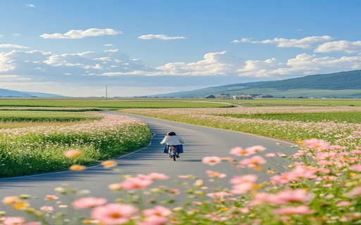 Winding road between flower fields Wallpaper  from Chrome web store to be run with OffiDocs Chromium online