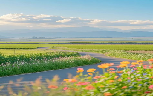Winding road through green fields Wallpaper  from Chrome web store to be run with OffiDocs Chromium online
