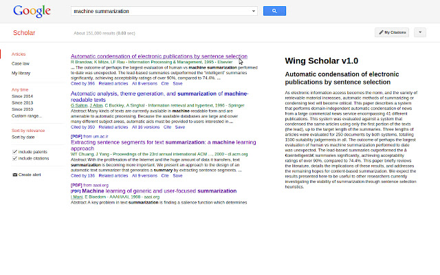 Wing Scholar summary add on  from Chrome web store to be run with OffiDocs Chromium online