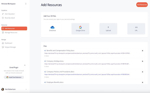 Winslow HR Gmail Extension  from Chrome web store to be run with OffiDocs Chromium online