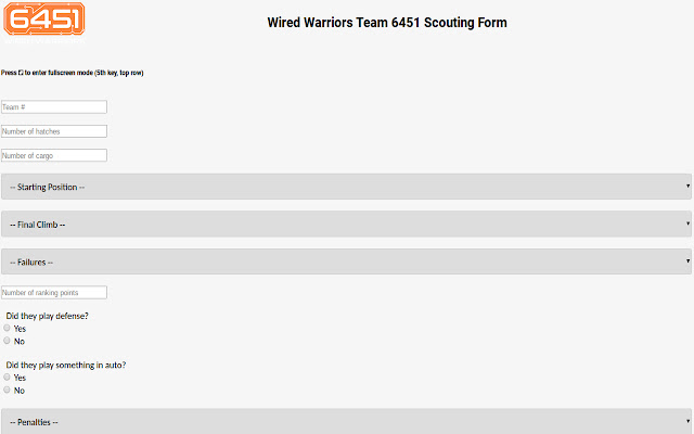 Wired Warriors 6451 Scouting Form  from Chrome web store to be run with OffiDocs Chromium online
