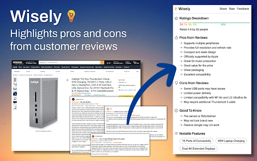 Wisely: AI Summary for Amazon Reviews  from Chrome web store to be run with OffiDocs Chromium online