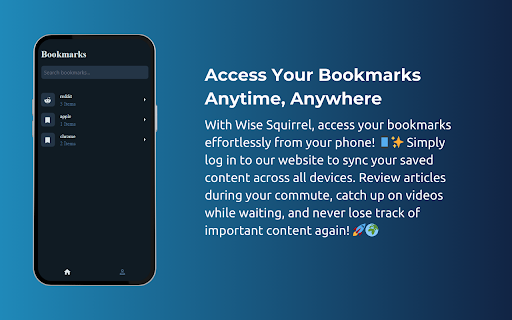 Wise squirrel bookmark manager  from Chrome web store to be run with OffiDocs Chromium online