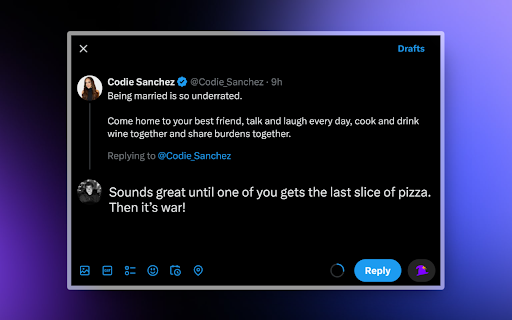WizzyBot : AI Replies For Twitter  LinkedIn  from Chrome web store to be run with OffiDocs Chromium online