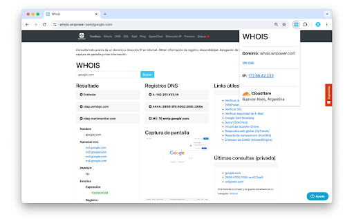 WNPower Whois  from Chrome web store to be run with OffiDocs Chromium online