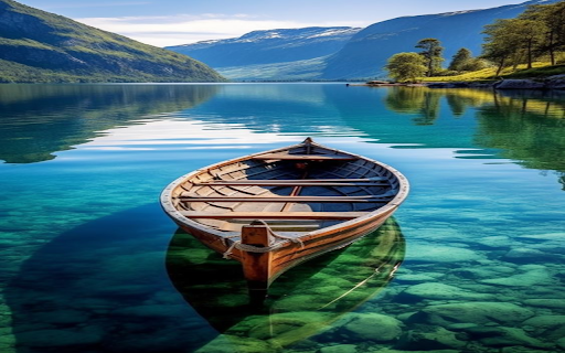 Wooden boat on the lake wallpaper  from Chrome web store to be run with OffiDocs Chromium online