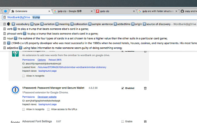 Wordbank@gDrive  from Chrome web store to be run with OffiDocs Chromium online