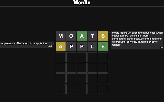 Wordle Dictionary extension  from Chrome web store to be run with OffiDocs Chromium online