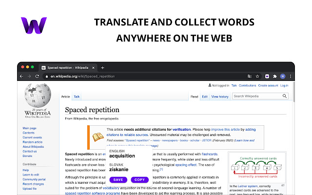 Wordness – Translate  Learn Words  from Chrome web store to be run with OffiDocs Chromium online