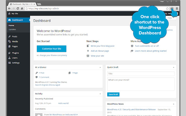 WordPress Dashboard Shortcut  from Chrome web store to be run with OffiDocs Chromium online