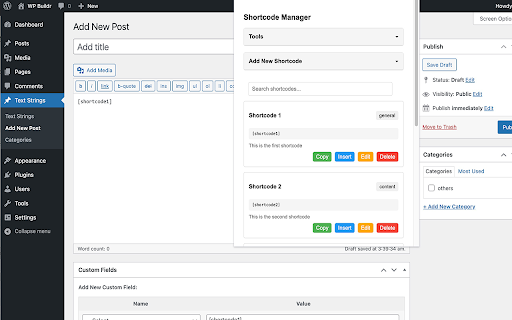 WordPress Shortcode Manager  from Chrome web store to be run with OffiDocs Chromium online