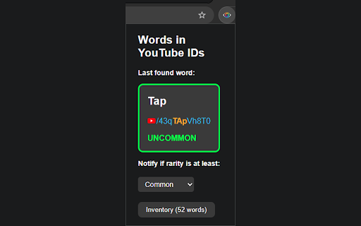 Words in YouTube IDs  from Chrome web store to be run with OffiDocs Chromium online