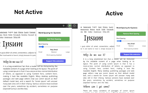 Word Spacing for Dyslexia  from Chrome web store to be run with OffiDocs Chromium online