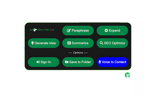 Wordwriter.co: AI Writing, SEO, and Paraphrasing Extension  from Chrome web store to be run with OffiDocs Chromium online