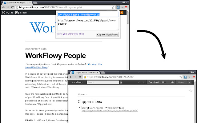 WorkFlowy Clipper  from Chrome web store to be run with OffiDocs Chromium online