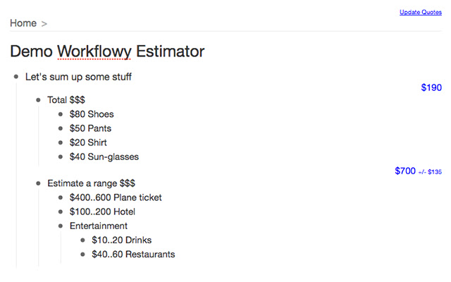 WorkFlowy Estimator  from Chrome web store to be run with OffiDocs Chromium online