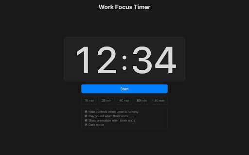 Work Focus Timer  from Chrome web store to be run with OffiDocs Chromium online