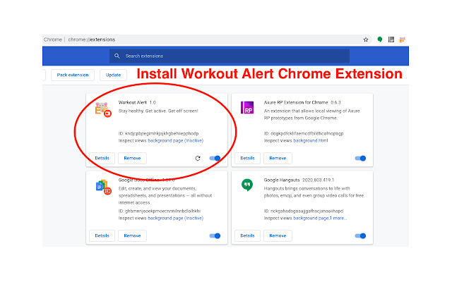 Workout Alert  from Chrome web store to be run with OffiDocs Chromium online