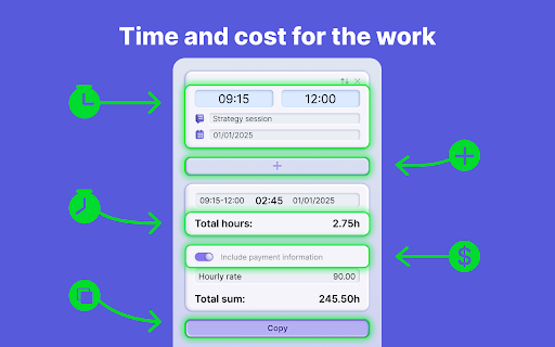 Work Time Calculator  from Chrome web store to be run with OffiDocs Chromium online