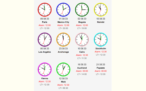World Clock  MultiAlarm  from Chrome web store to be run with OffiDocs Chromium online